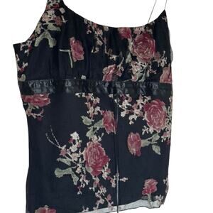 Express Y2K Rose Print Satin empire waist Cami Top Boho Chic XLarge